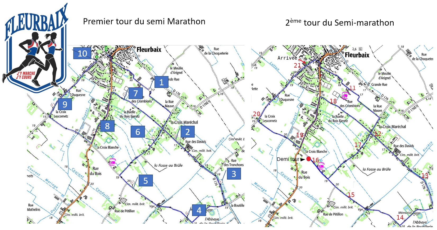 parcours de la course Dimanche 3 mars Semi-Marathon Route Label Régional